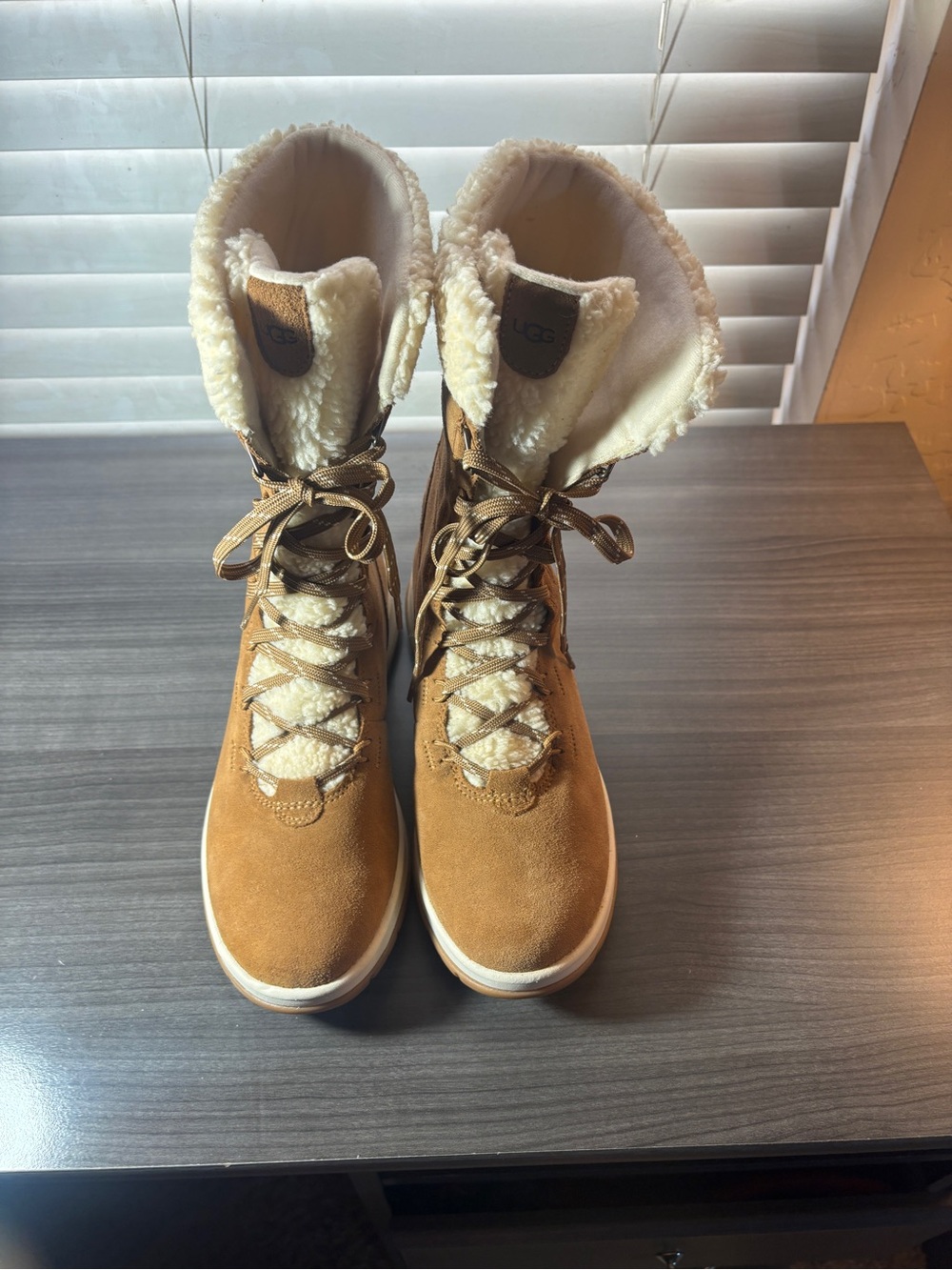 UGG Women's Chestnut Suede Sherpa Lace-Up Winter Boots